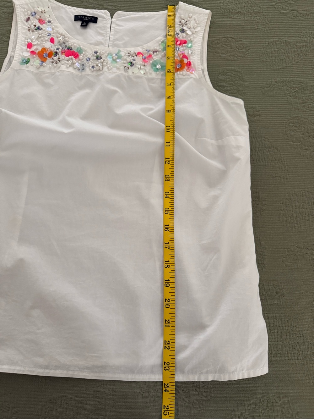 Talbots White Beaded Floral-Yoke Sleeveless Tank - Picture 7 of 7